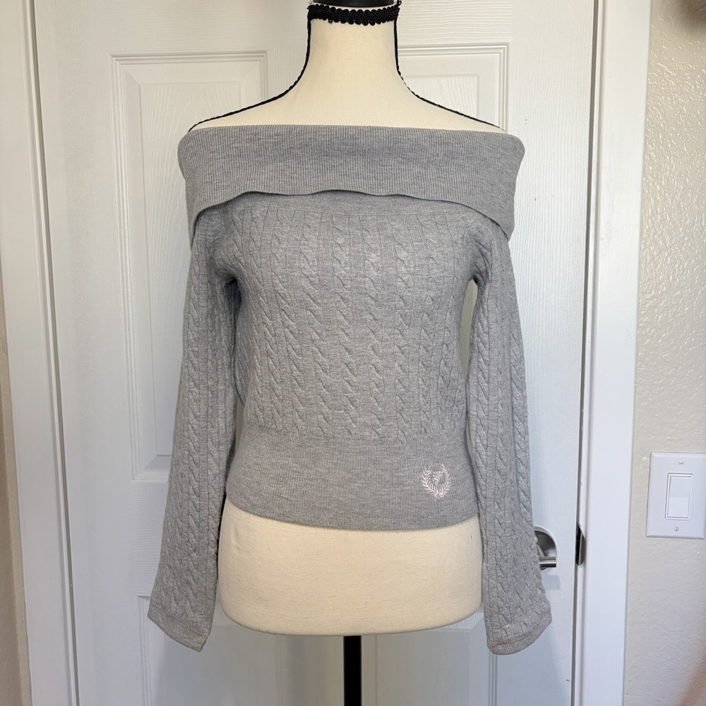 Loveshackfancy x PINK Off The Shoulder Sweater Cable Knit Academia Size Medium